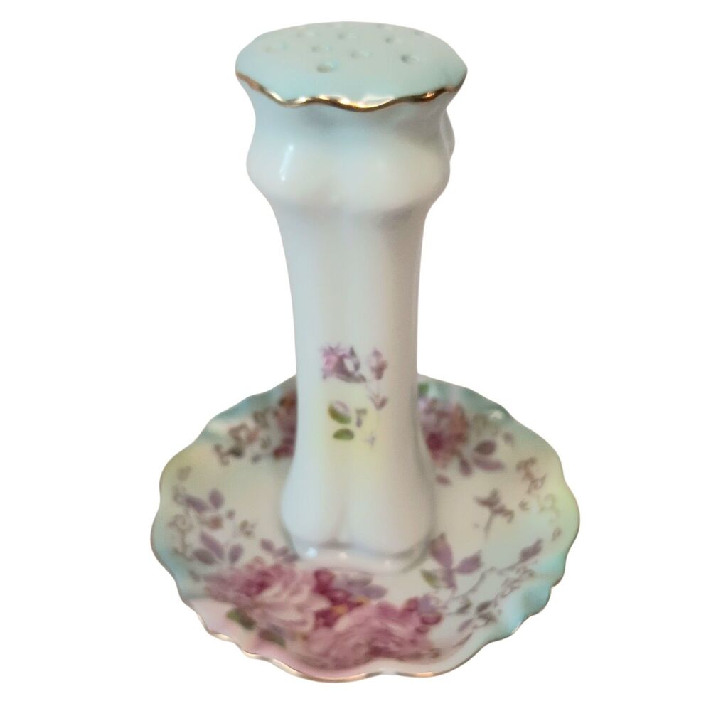 Vintage RS Prussia Porcelain Hat Pin Holder w/ 13 Holes Pink Blue Floral